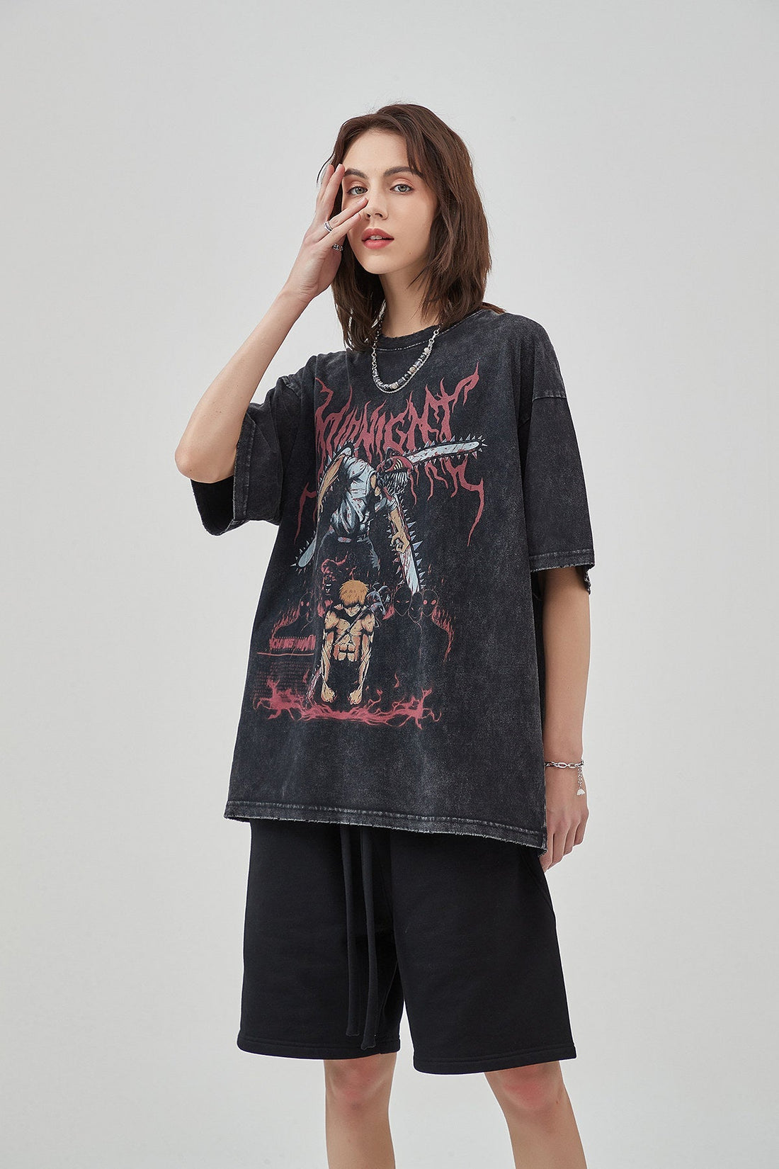 Washed Grim Reaper  Print Loose Women T-shirt