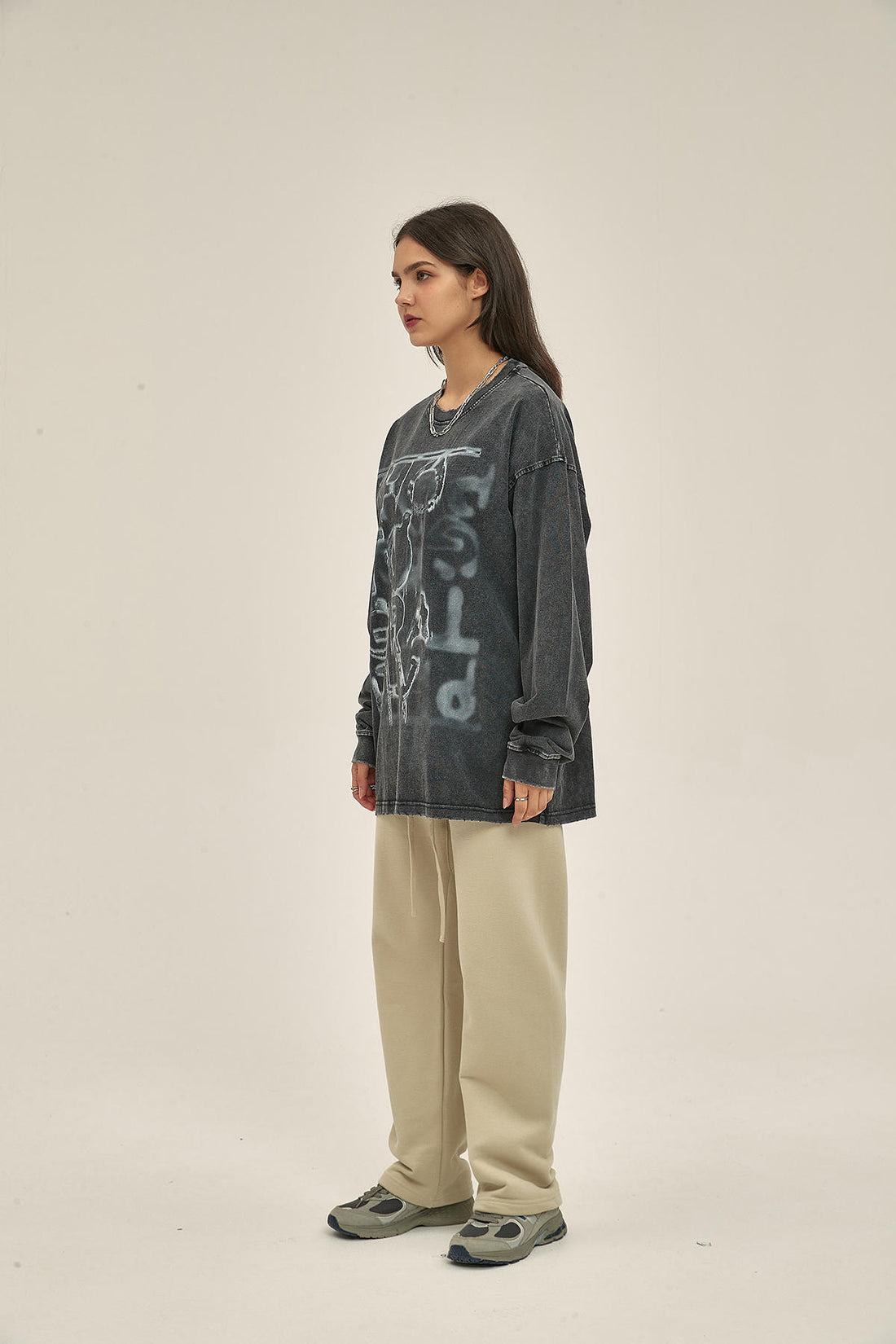 250G Retro Letter Print Women Long-Sleeved Sweatshirt