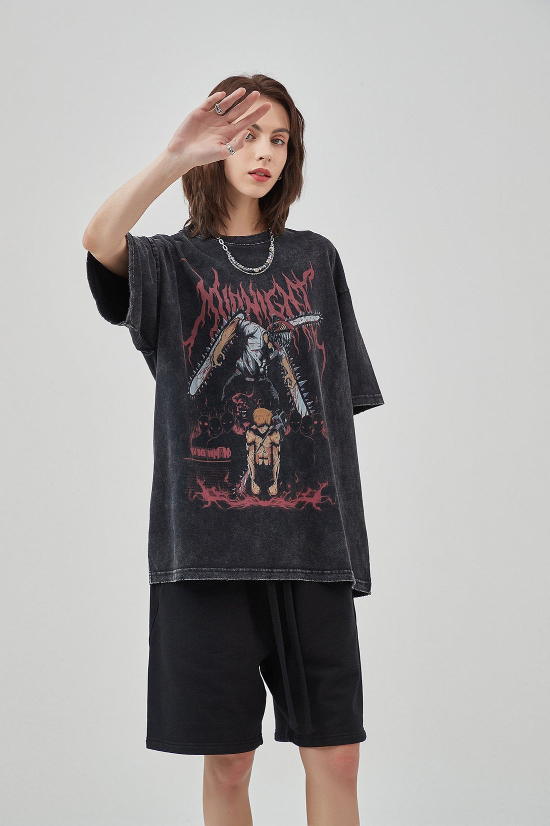 Washed Grim Reaper  Print Loose Women T-shirt